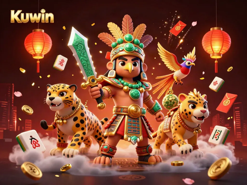 Kuwin brings luck with Aztec warriors, casino elements, and vibrant aesthetics in 3D.