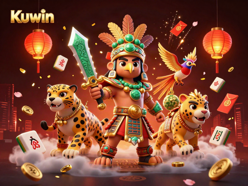 Kuwin brings luck with Aztec warriors, casino elements, and vibrant aesthetics in 3D.