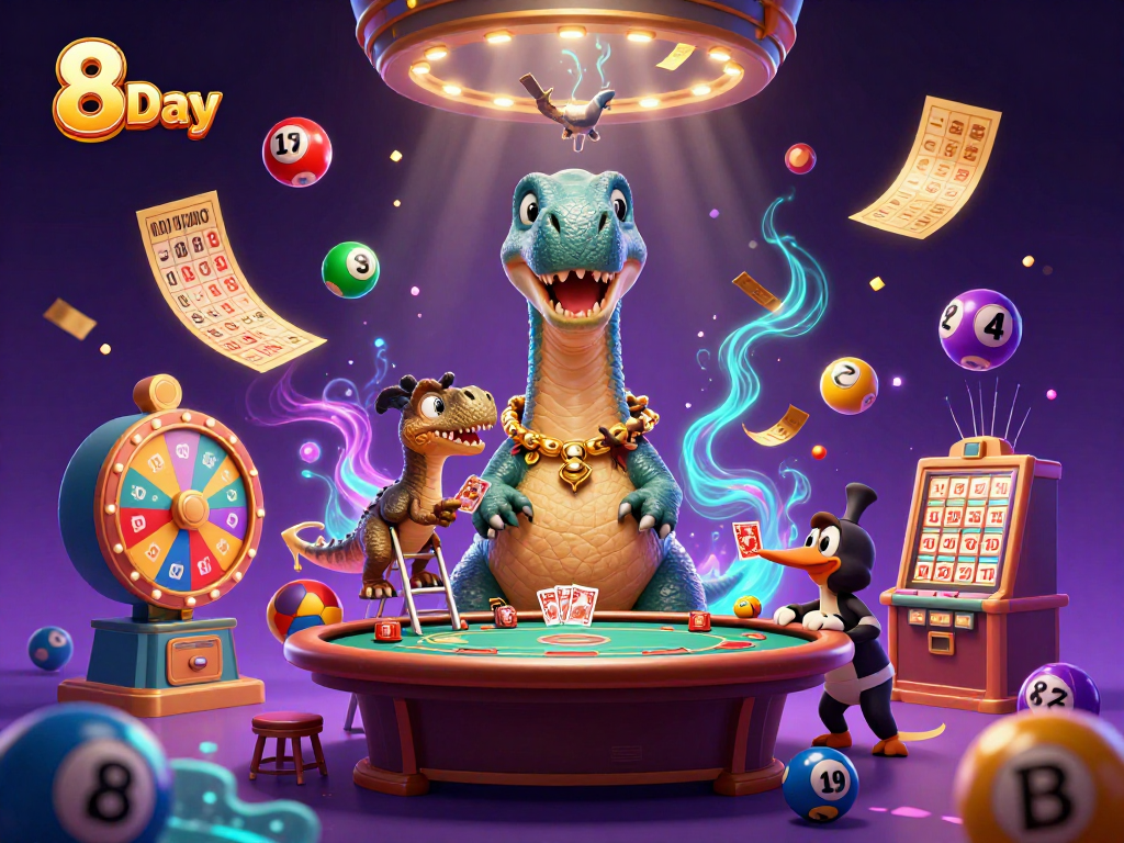 Experience exciting gameplay with 8 Day's vibrant casino scene featuring dynamic lottery elements.