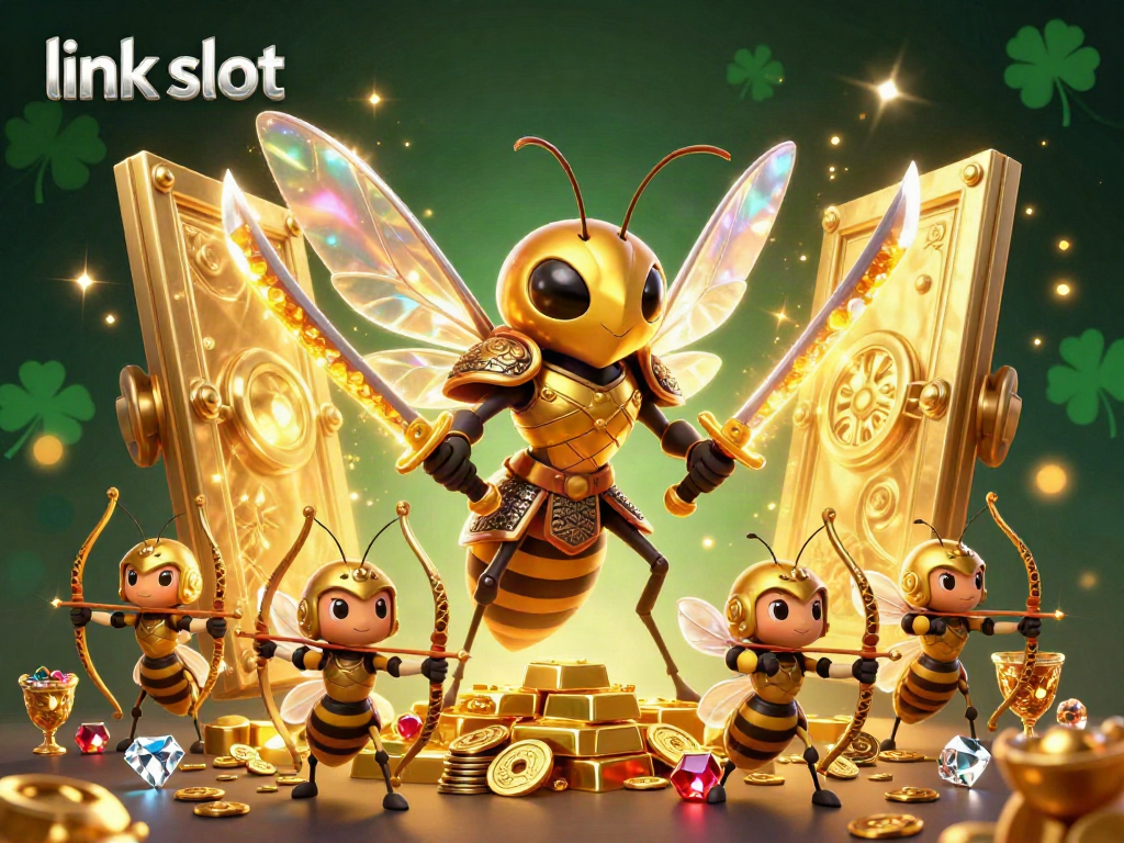 Experience jackpot thrills with link slot powers, featuring dynamic slot reels and rich golden symbols.