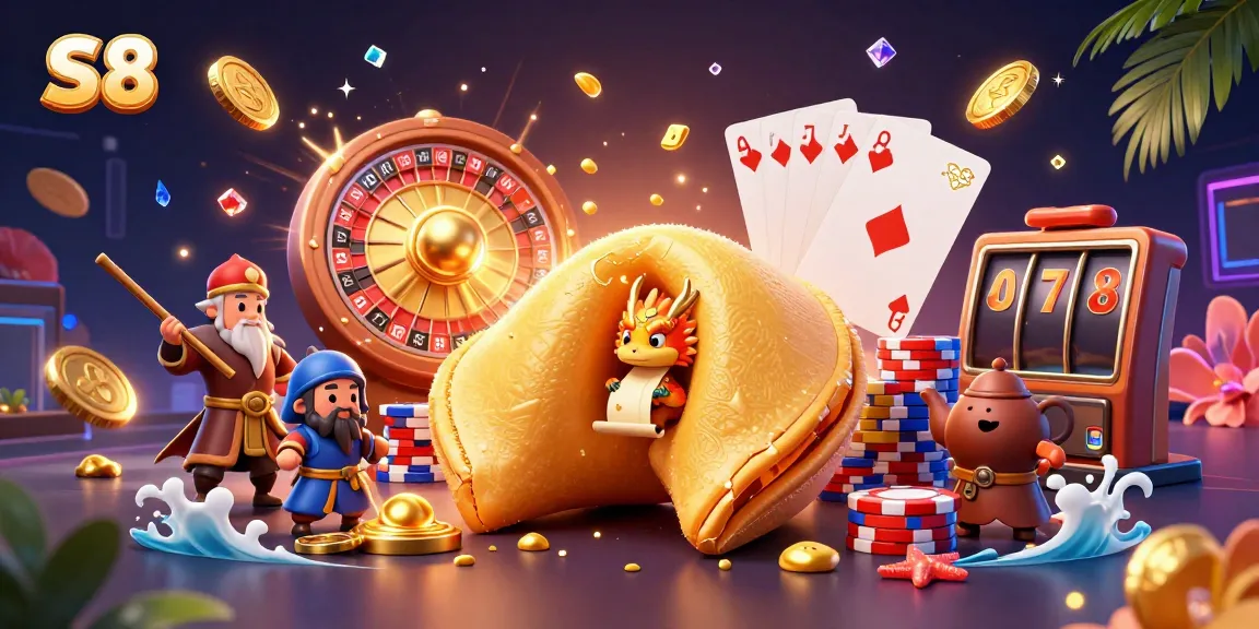 S8 casino adventure with golden fortune elements, dynamic games, and rich details.
