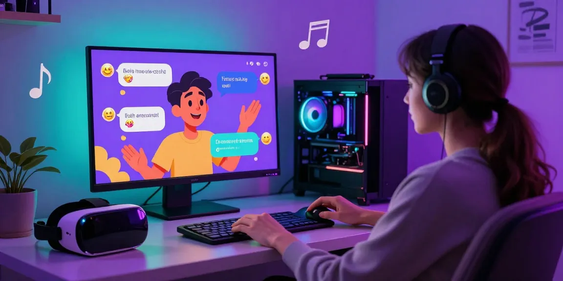 Engaging nsfw ai chat session, showcasing animated character and playful dialogue in a vibrant digital setup.