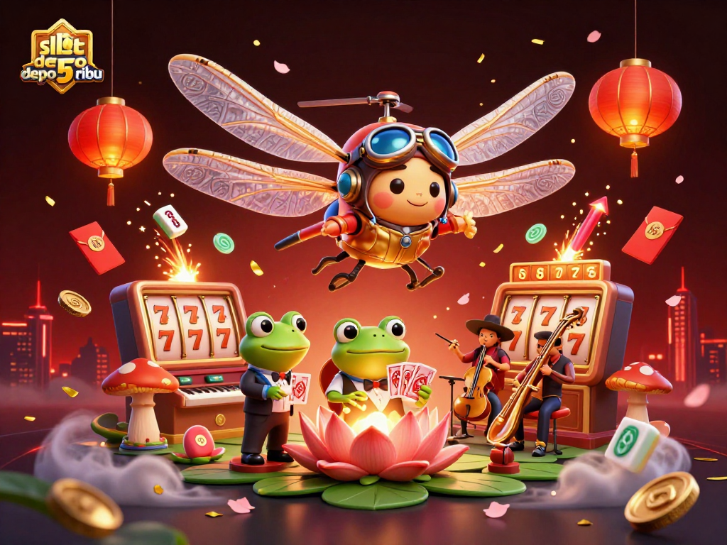 Experience exciting gameplay with slot depo 5 ribu, featuring dynamic scenes of lively casino action.