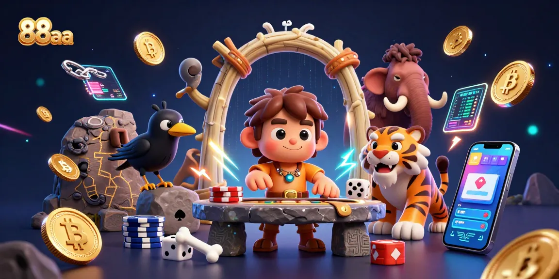 Experience thrilling gaming at 88aa with a vibrant casino scene featuring unique characters and crypto elements.