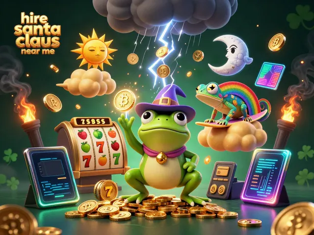Experience the magic of hiring Santa Claus near me with a golden coin storm and festive casino elements.