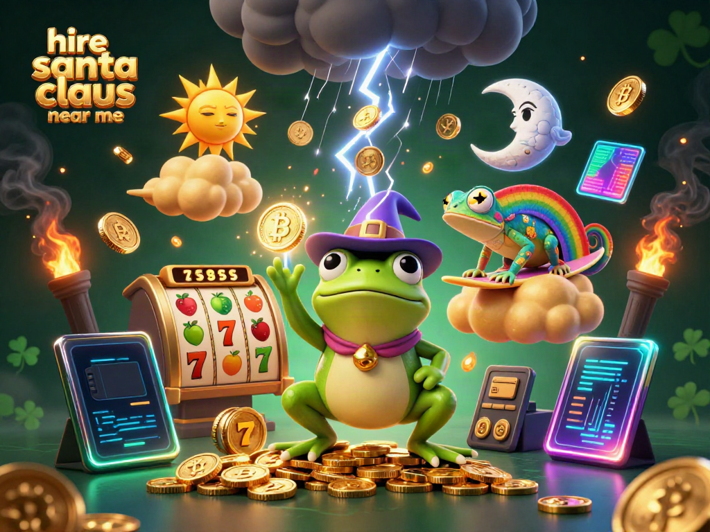 Experience the magic of hiring Santa Claus near me with a golden coin storm and festive casino elements.