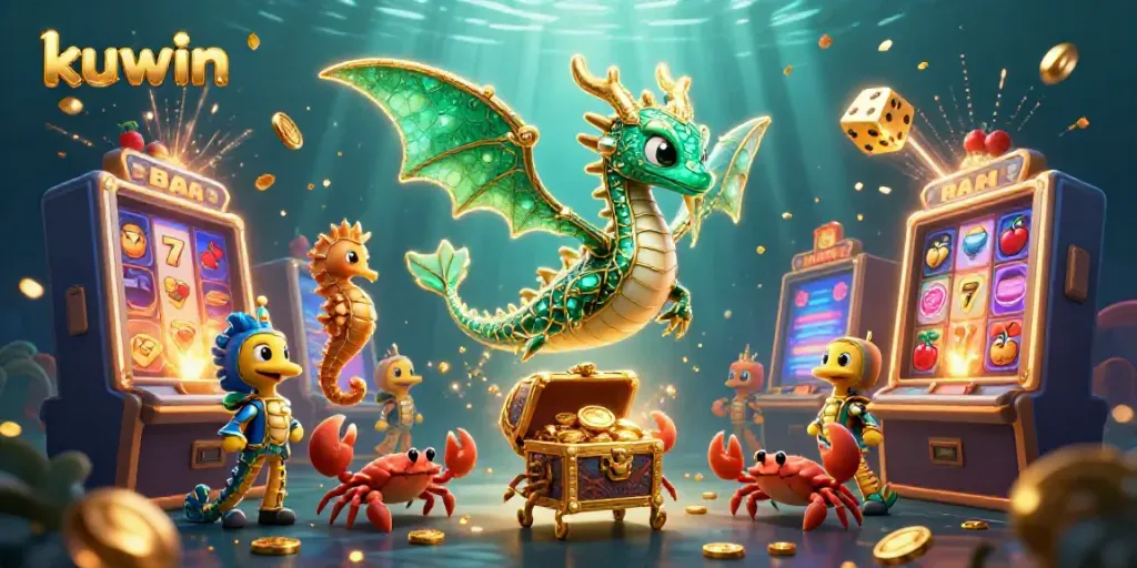 Experience thrilling gaming at kuwin with a magical sea dragon and vibrant casino elements.