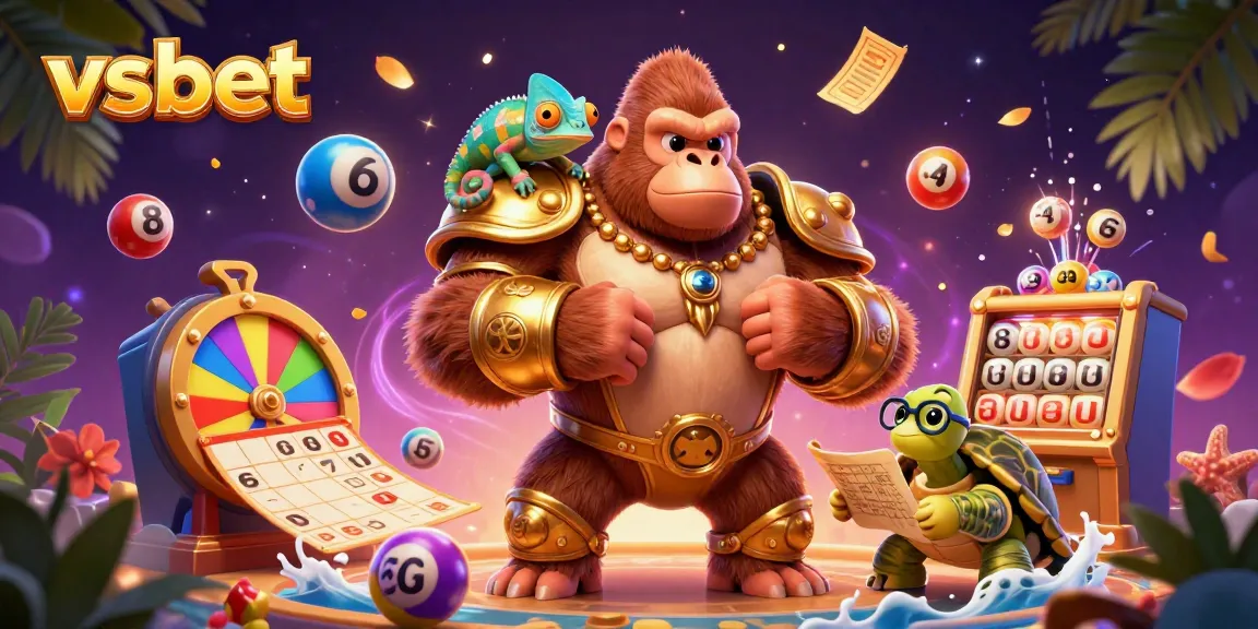 Engage with thrilling games at vsbet's vibrant illustration, featuring dynamic lottery elements.