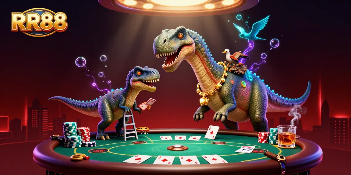 Experience thrilling poker action at RR88 with a towering brontosaurus and clever raptor dealer.