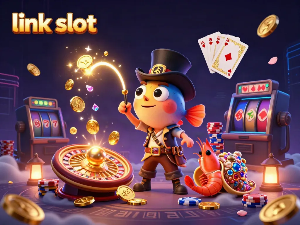 Engage with the link slot experience featuring glowing coins and dynamic gameplay elements in a vibrant casino scene.
