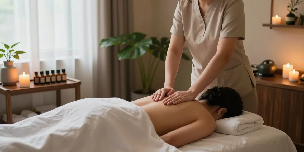 Relaxing 안산출장안마 massage therapy scene in a serene spa setting