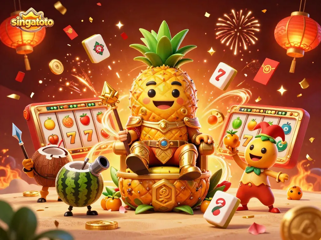 Engage with singatoto's vibrant casino gaming themed illustration featuring lively characters and slot game elements.