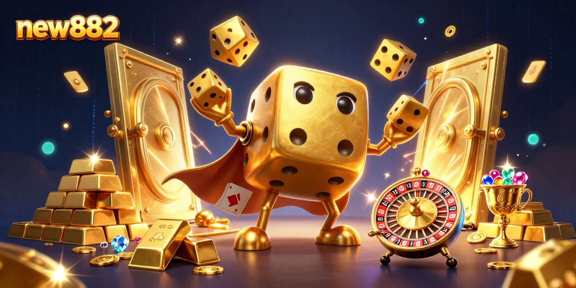 new882 players enjoying thrilling slots with golden dice golem and treasure effects