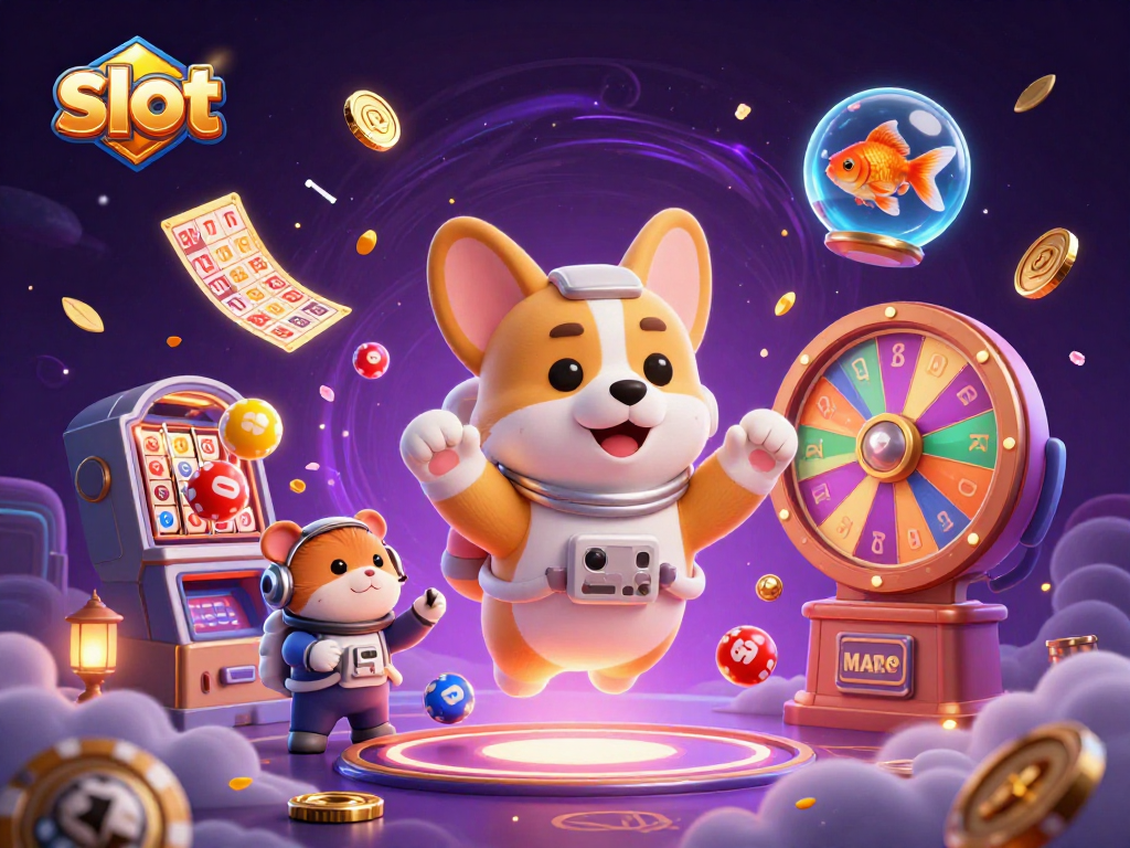 Experience fun with slots while a cartoon astronaut corgi navigates a casino space station.