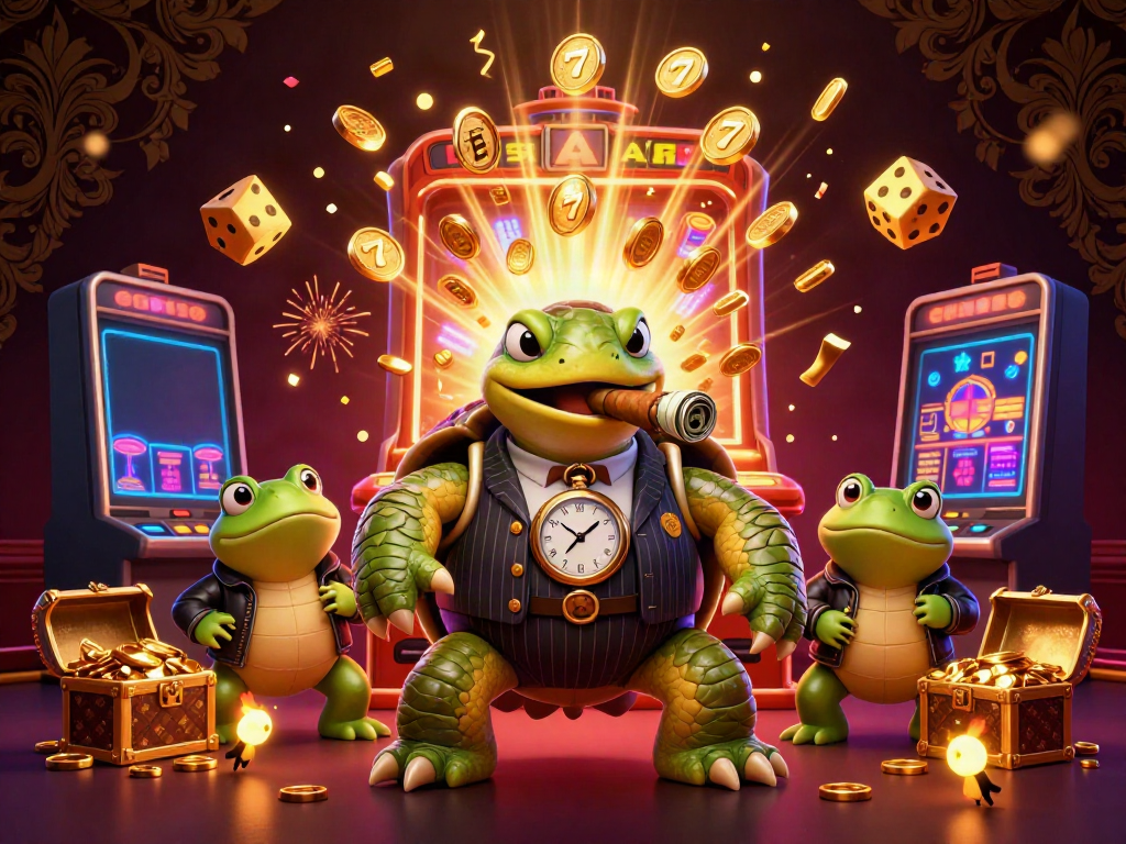 Experience winning excitement with slot online gacor in a vibrant casino scene featuring unique characters.