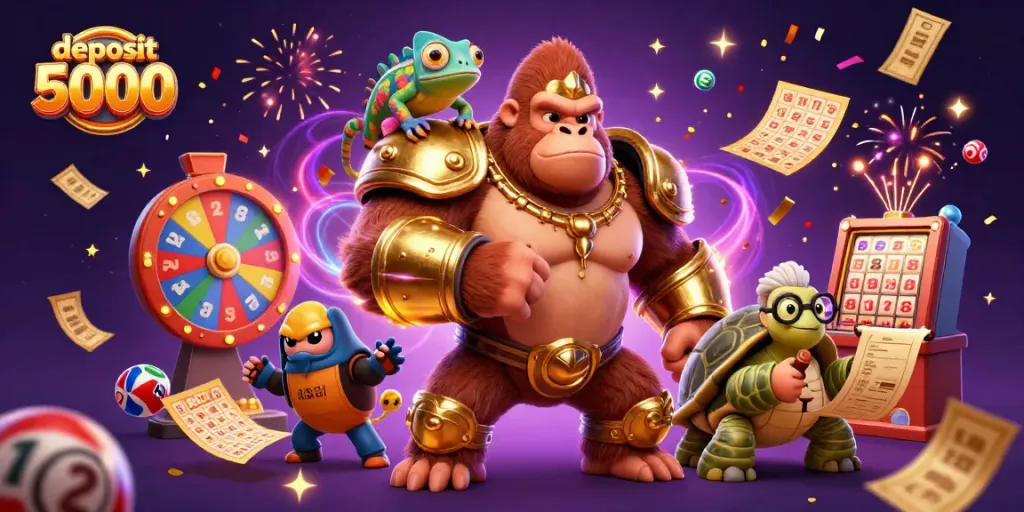 Engage in thrilling casino action with deposit 5000 highlighted in an energetic gaming scene filled with vibrant lottery elements.