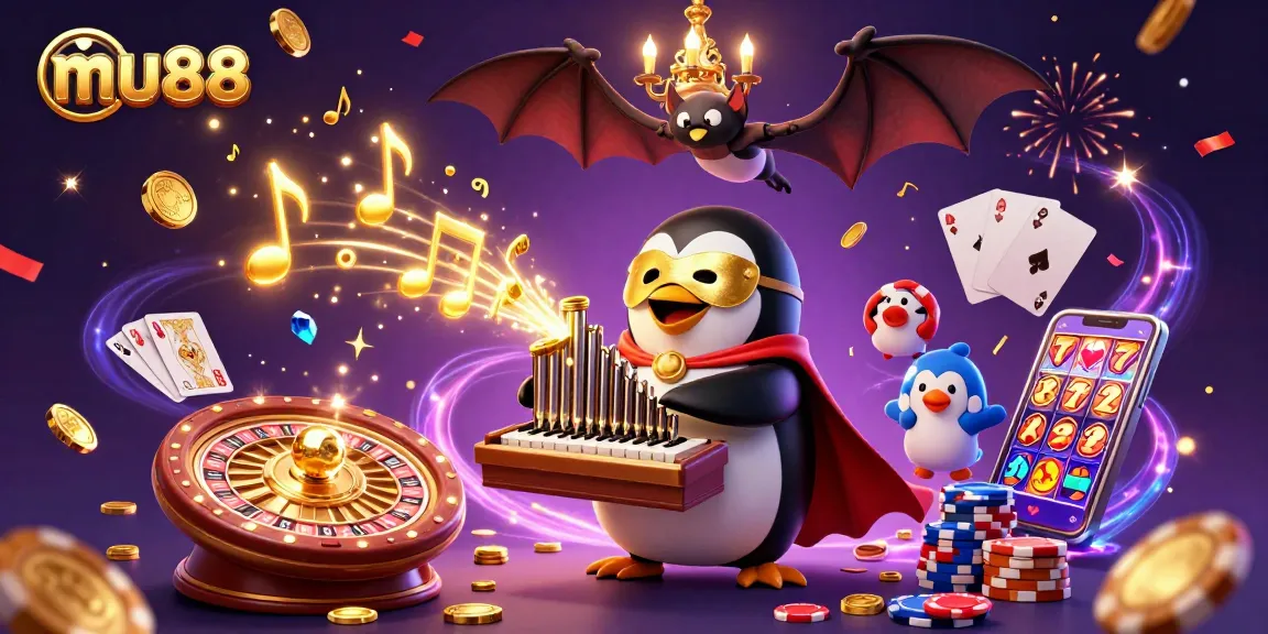 Win big at mu88 with an enchanting 3D casino scene showcasing golden coins, roulette games, and vibrant cards.