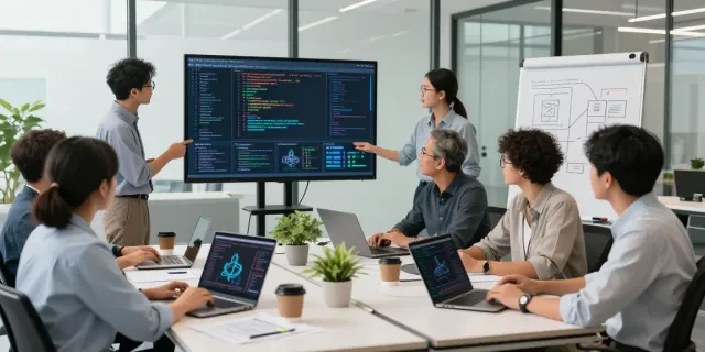 Team collaborating on Enterprise AI solutions in a modern workspace.