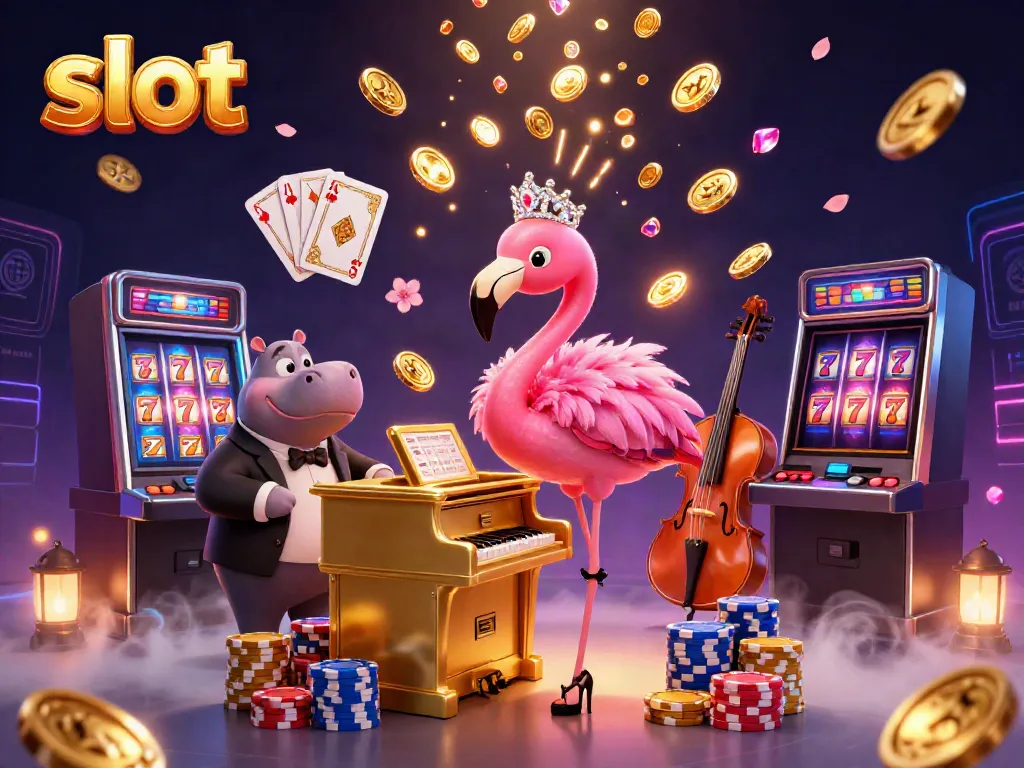 Spin the slots and win big with shining jackpots and colorful characters in a vibrant 3D casino scene.