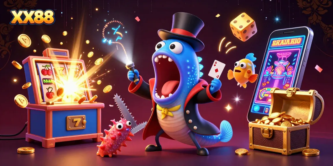 Experience thrilling gaming with XX88 in this vibrant 3D casino scene filled with excitement.
