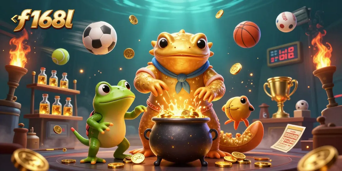Experience f168l's exhilarating gaming adventure with a golden salamander and sports elements.