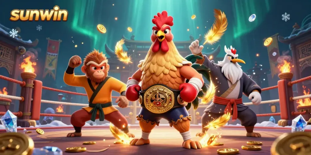 Bet big with sunwin in a vibrant 3D casino scene featuring dynamic characters and golden coins.