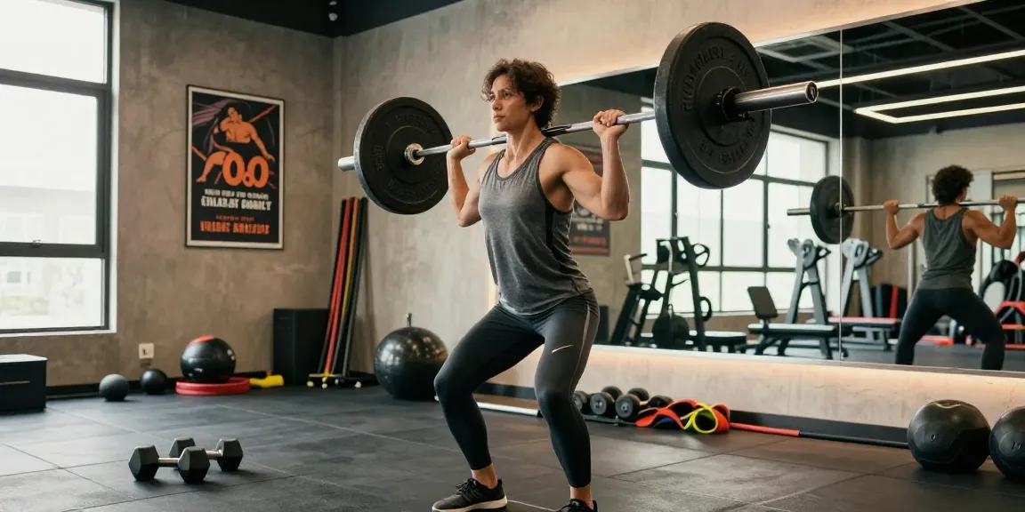 Active individual at the Astera Shop gym, showcasing strength with a barbell in a vibrant fitness environment.