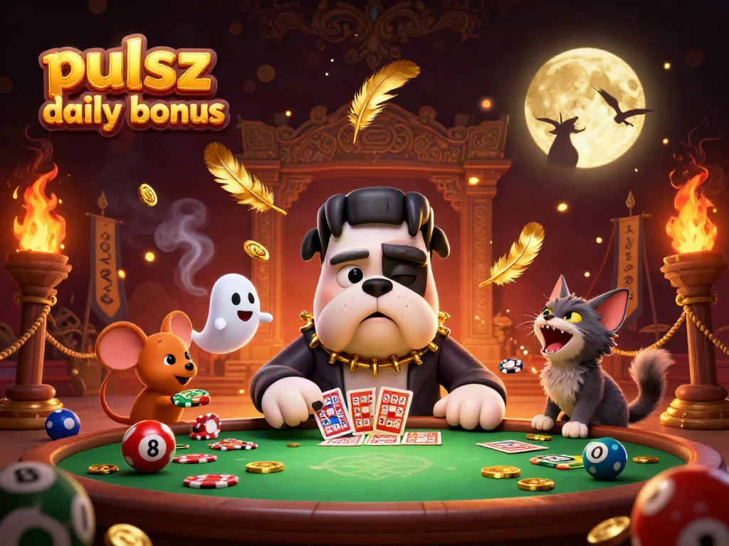 Engage with Pulsz Bingo Daily Bonus in an exciting 3D illustration featuring unique game elements and characters.