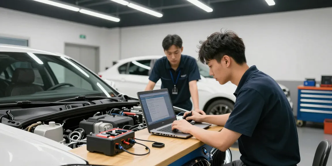 Professionelles Chiptuning Hannover in einer modernen Werkstatt mit erfahrenen Technikern an einem BMW.